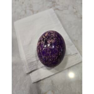 Vintage PurpuriteCharoite Stone Egg Handcrafted Carved Deep Purple 2.5" Long